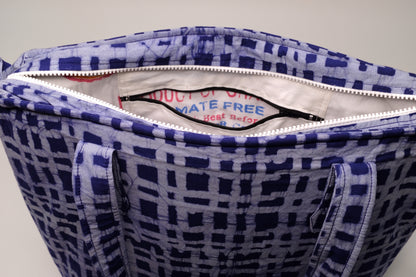 Organic Study Bag in Plaid and Navy fabric